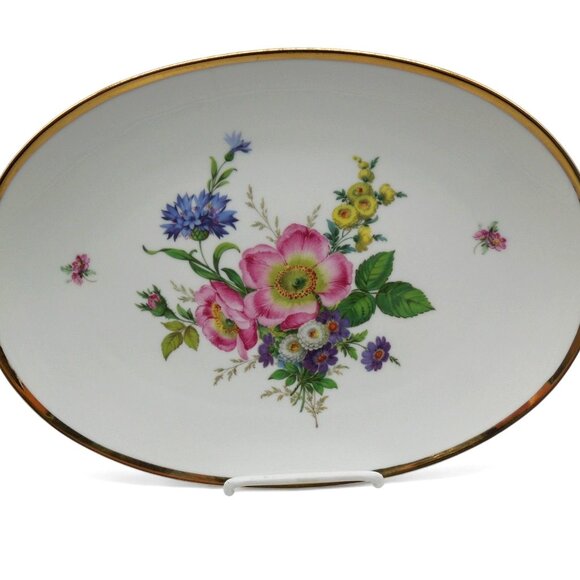 GLORIA BAVARIA Floral Porcelain Platter with Gold Trim Vintage 13" - Picture 2 of 10